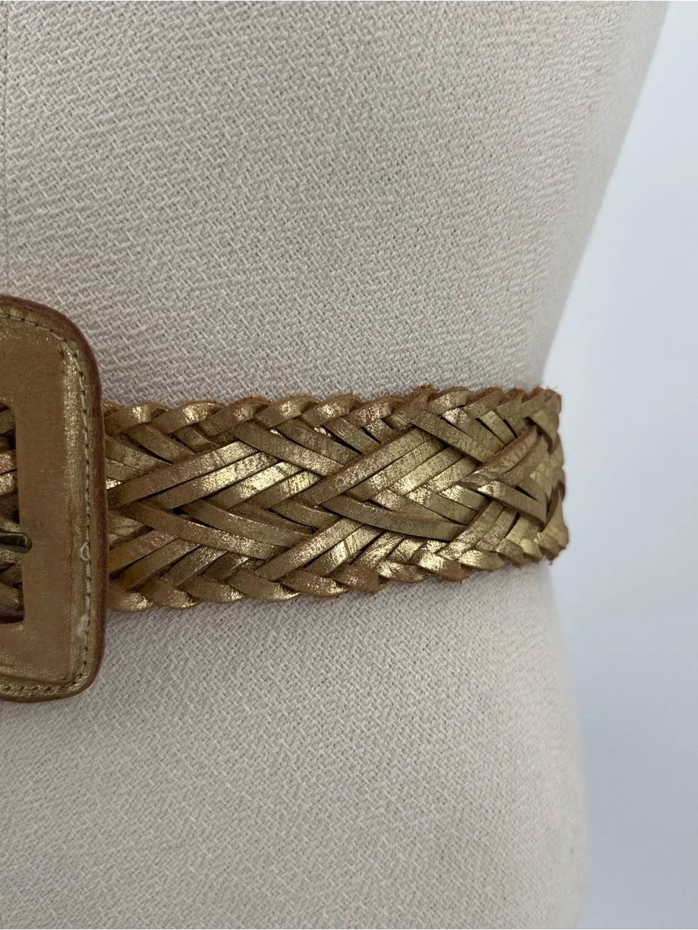 Simply Vera Wang Gold Metallic Leather Belt Braided Wide Buckle Woven Boho Large
